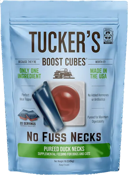 Tucker's Raw Frozen Boost Cubes - No Fuss Necks Duck 1lb Bag (20 servings per bag)