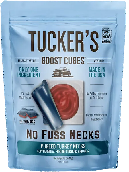 Tucker's Raw Frozen Boost Cubes - No Fuss Necks Turkey 1lb Bag (20 servings per bag)