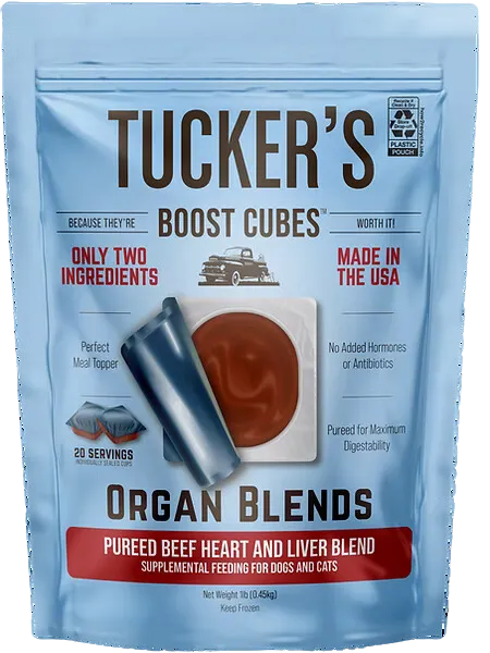 Tucker's Raw Frozen Boost Cubes - Organ Blend Beef Heart & Liver 1lb Bag (20 servings per bag)