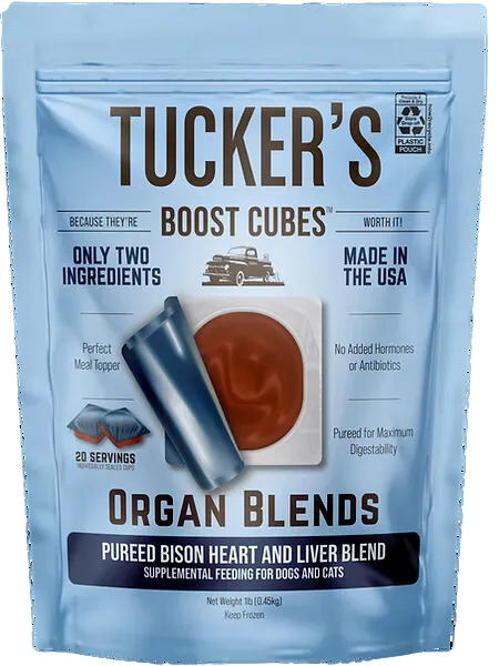 Tucker's Raw Frozen Boost Cubes - Organ Blend Bison Heart & Liver 1lb Bag (20 servings per bag)