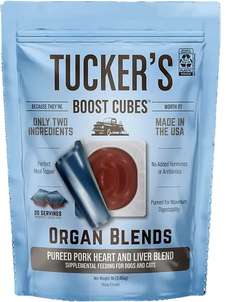 Tucker's Raw Frozen Boost Cubes - Organ Blend Pork Heart & Liver 1lb Bag (20 servings per bag)