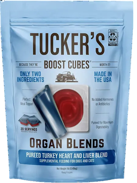 Tucker's Raw Frozen Boost Cubes - Organ Blend Turkey Heart & Liver 1lb Bag (20 servings per bag)