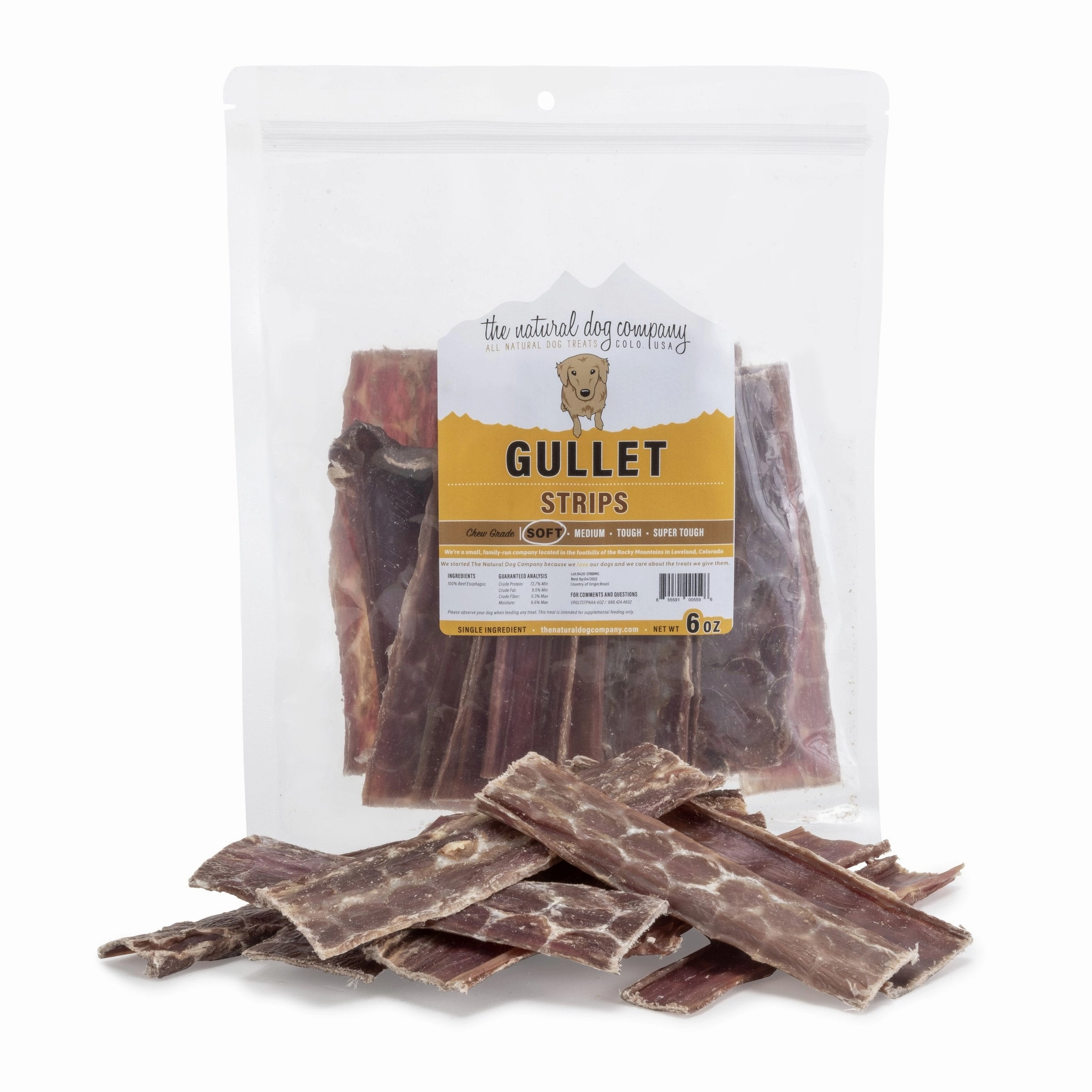 Tuesday's Natural Dog Company Beef Gullet Strips  6" 6oz Bag
