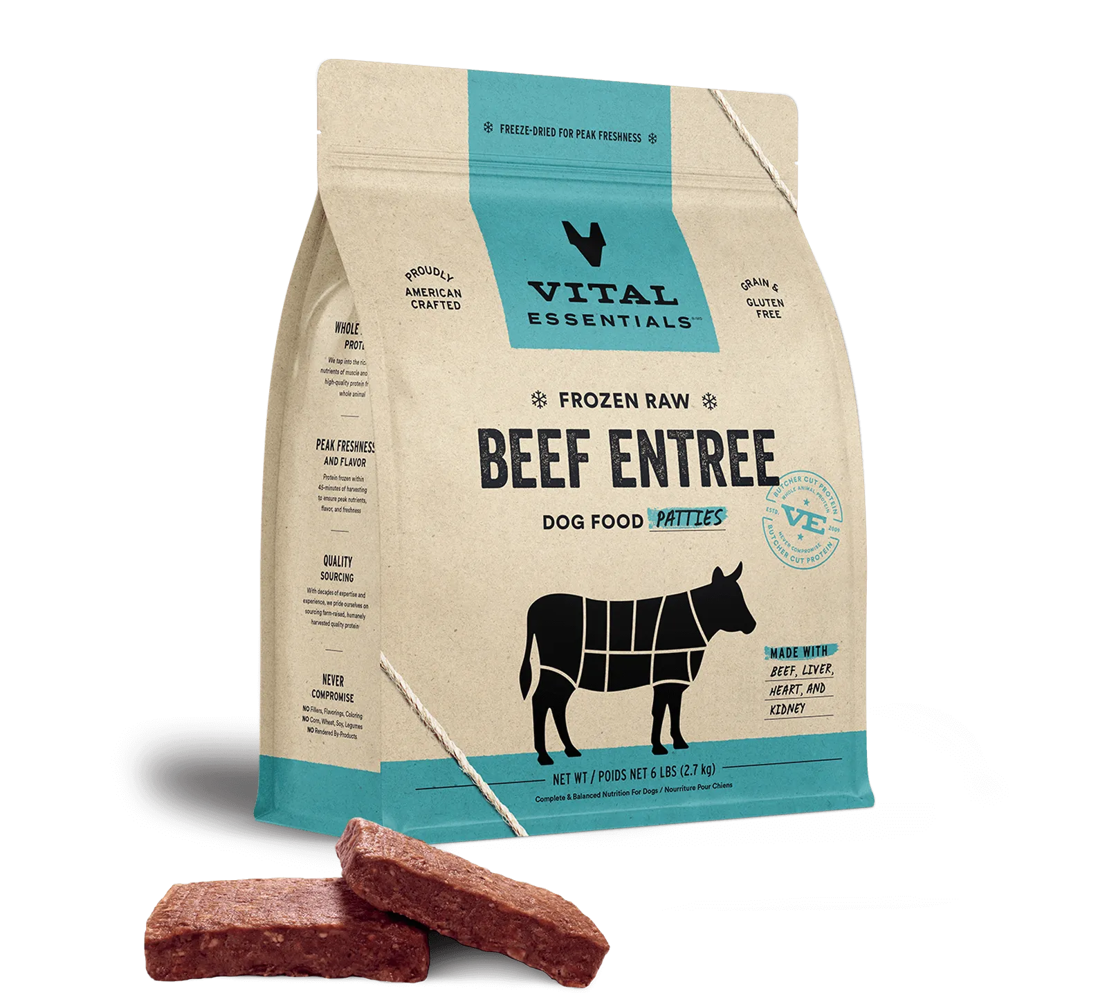 Vital Essentials Raw Beef Patties 6 Lb.