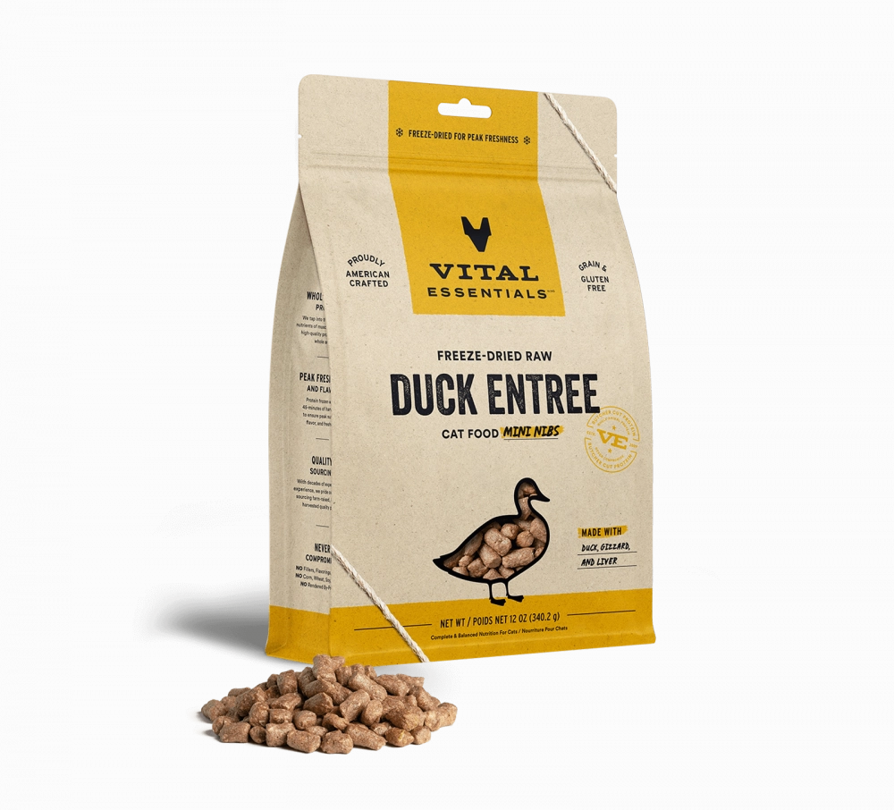 Vital Essentials Grain Free Duck Mini Nibs Freeze Dried Raw Food for Cats