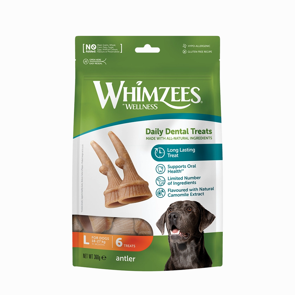 Whimzees All Natural Dental Treats for Dogs Antler L 6pcs