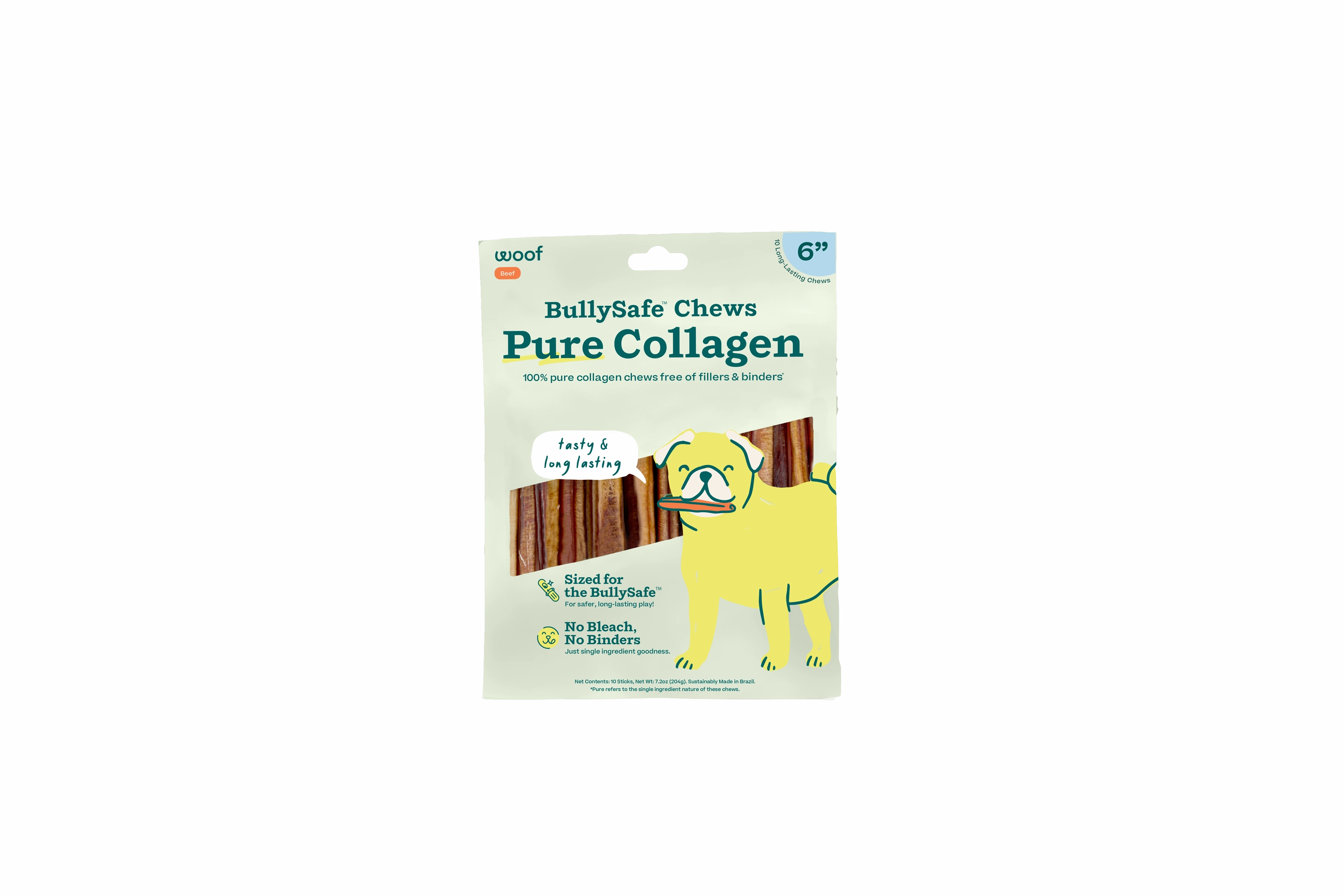 Woof Pure Collagen BullySafe 6" Chews for Dogs 10pk