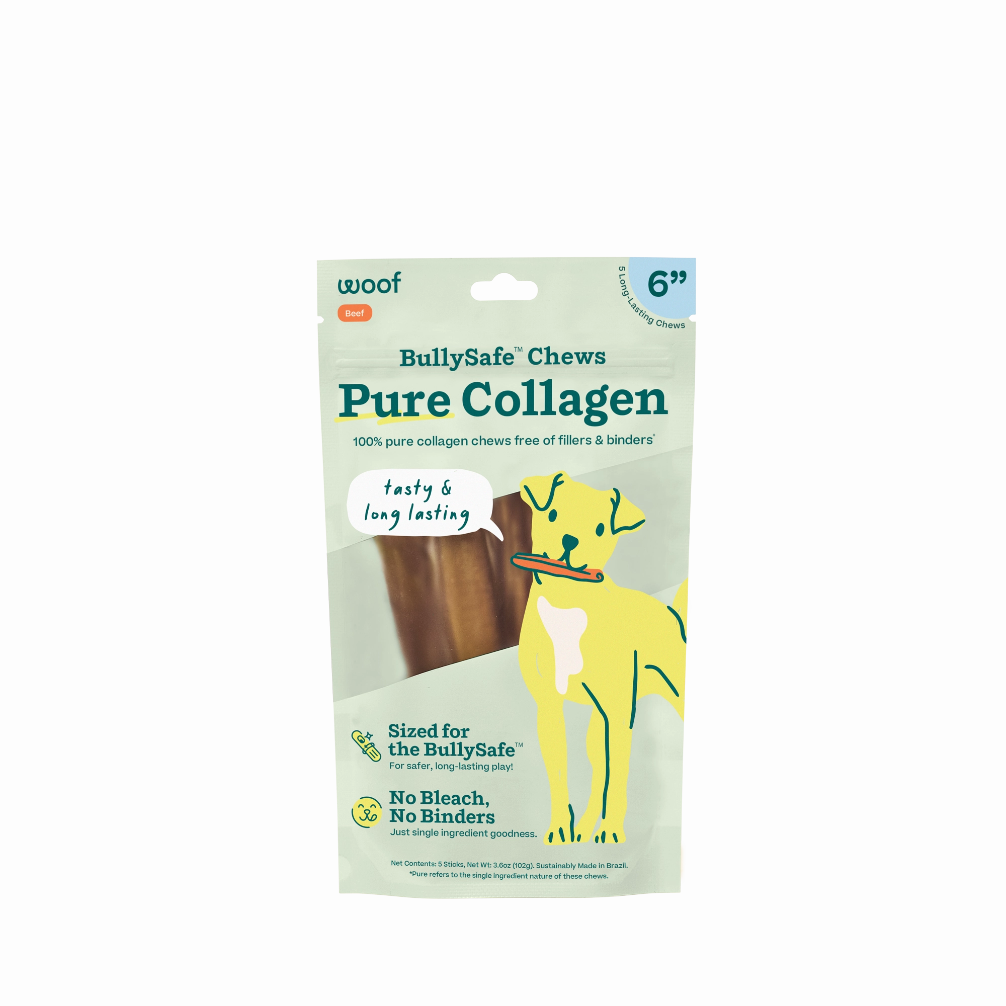 Woof Pure Collagen BullySafe 6" Chews for Dogs 5pk