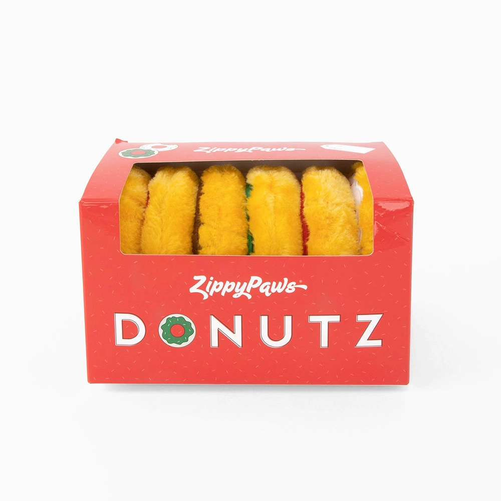 Zippy Squeaky Dog Toy, Miniz Donutz Holiday Gift Box